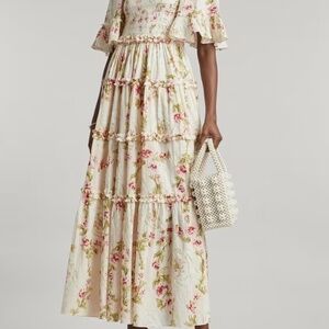 Needle & Thread - Waltzing Blooms Floral Cotton Smocked Ankle Gown - Size 0